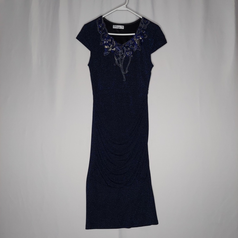 Vfemage Bodycon Dress 12 Retro 60s Metallic Sparkle Applique Ruched‎ Old Money